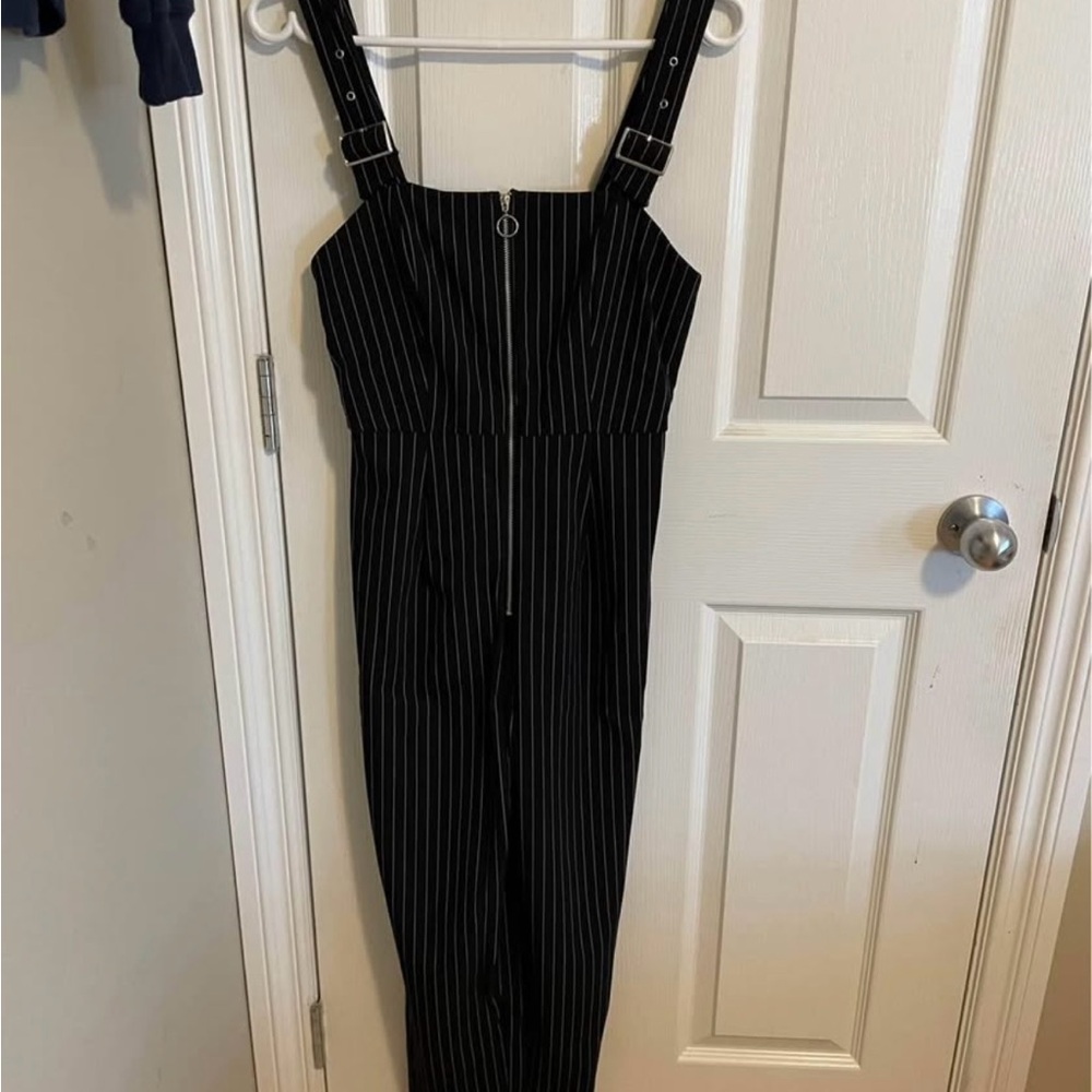Black Pinstripe Jumpsuit